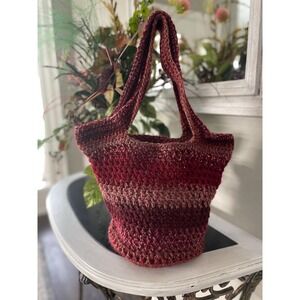 Crochet Market Tote Bag‎ In Variegated Red